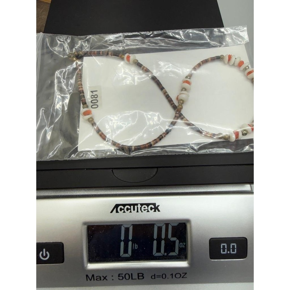 VTG Southwestern Heishi Puka Shell Coral Bead Choker Necklace 17" Boho Casual - Picture 7 of 7